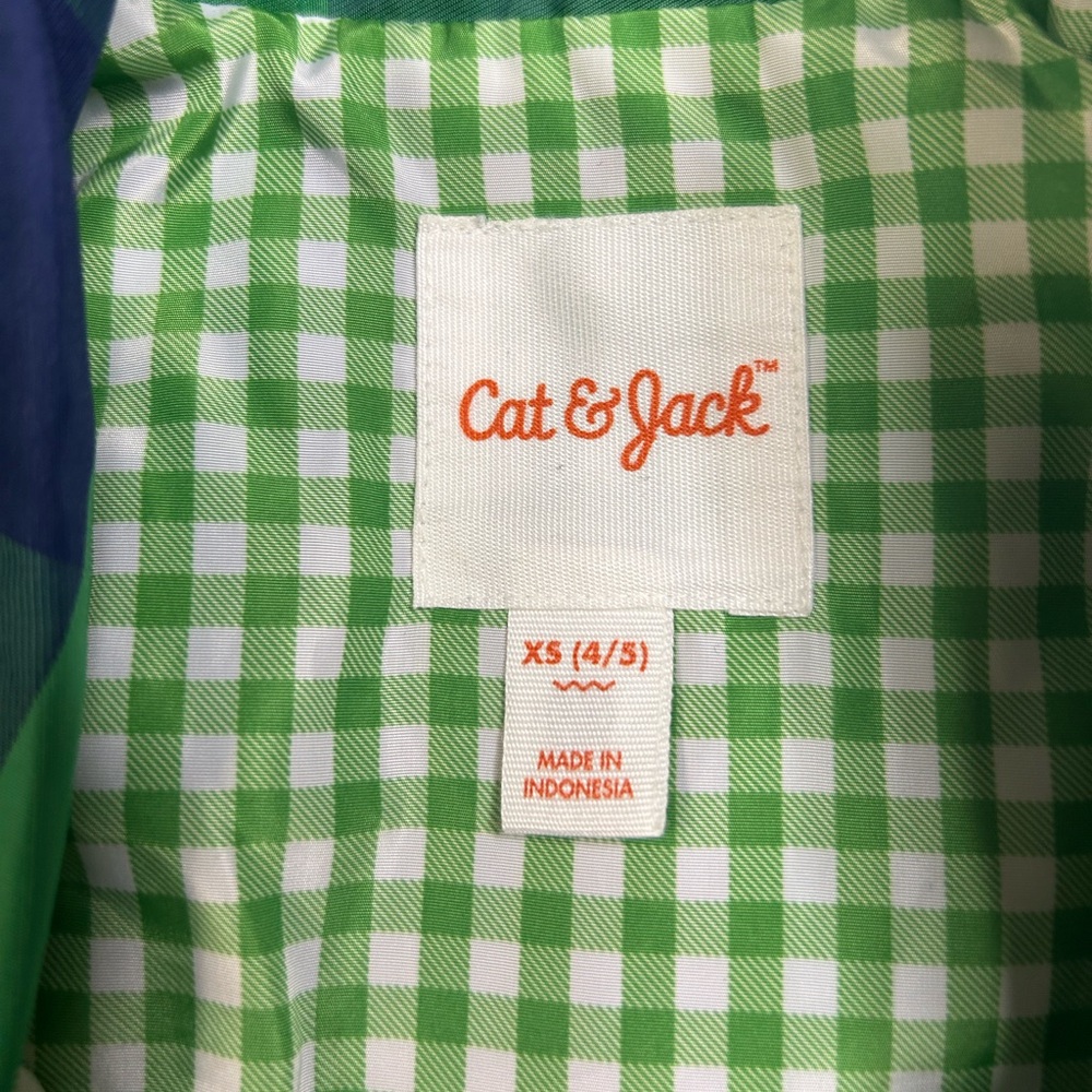 Cat & Jack Green and Navy Checkered Raincoat Boys XS (4/5) - Picture 3 of 5